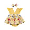 thumbnail image 4 of Bébé Fille Sans Manches Imprimé Fleur Romper Combinaison Bowknot Bandeau 2Pcs Vêtements, 4 of 4