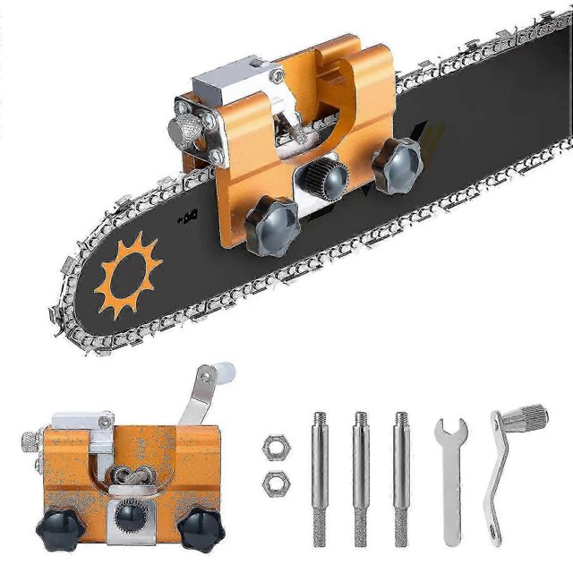 Chainsaw Sharpener, Chainsaw Chain Sharpening Jig Kit With 3 Carbide Knives For All Kinds Of Chainsaws, Lumberjack\'s Hand-crank Portable Chainsaw Sha