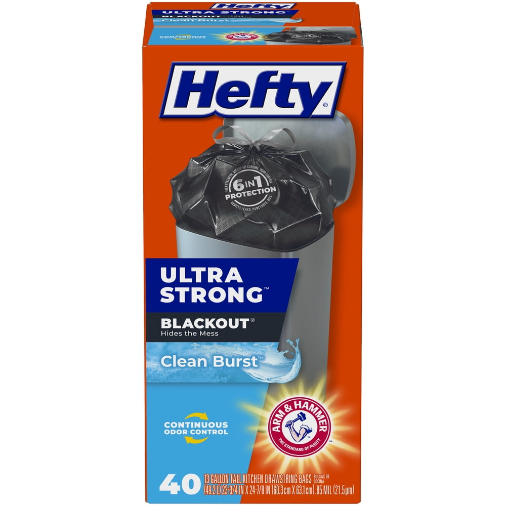 Clean Burst Scent 13 Gallon Hefty Ultra Strong Tall Kitchen Trash Bags 40 Count 