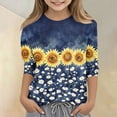 thumbnail image 5 of Abcomgle Girls Tee Shirts 10-12 Crewneck Vintage Daisy Flower Print Tshirts Toddler 3/4 Sleeve Toddler T-Shirt Summer Trendy Cotton Toddler Tops Girls, 5 of 5