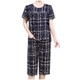 thumbnail image 2 of Delliss Women's Pajama Sets Fashion Print Crew Neck Casual Short Sleeve Pleated Top Pajamas Baggy Capri Pant Pajamas Sets, 2 of 6
