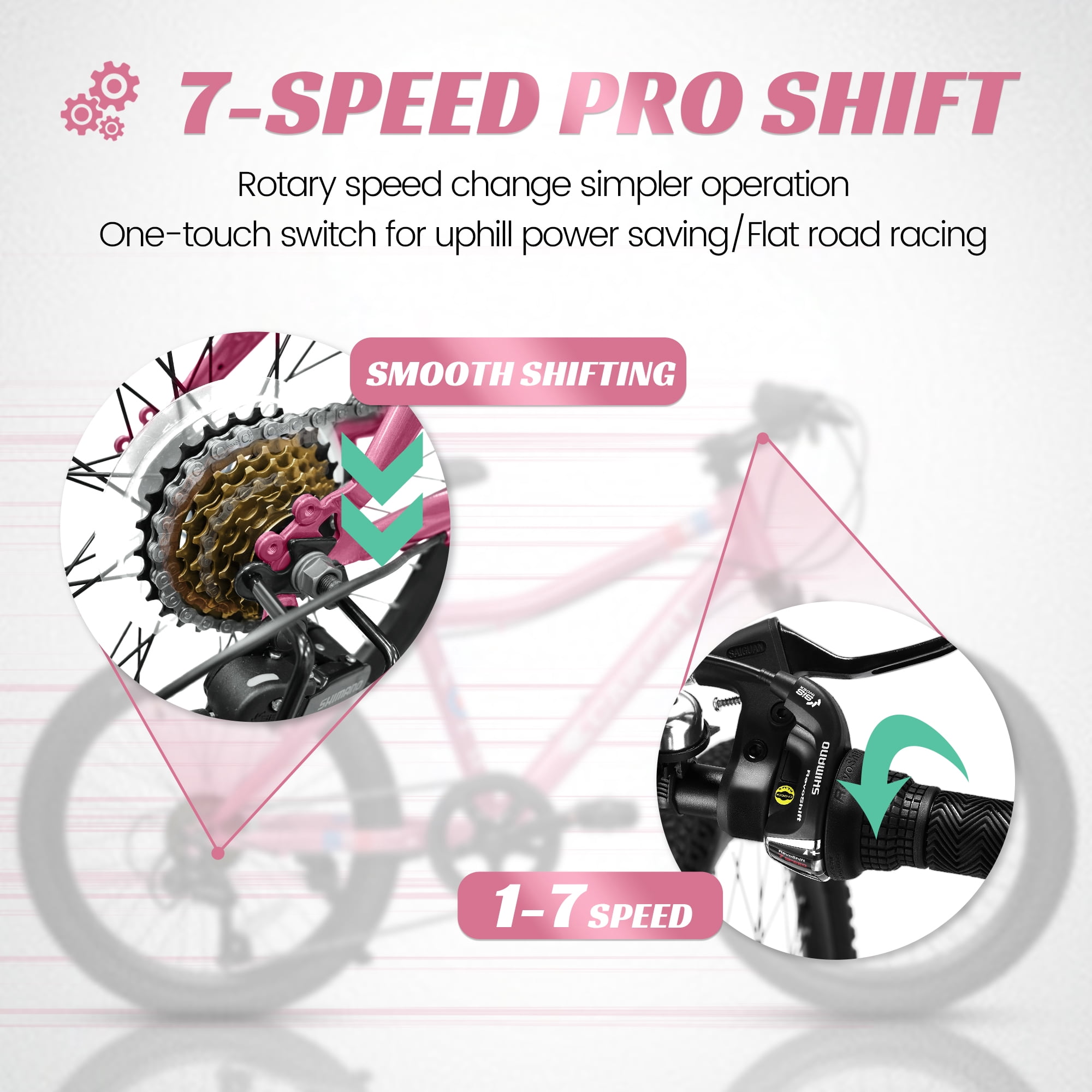 Nyddle 20 Inch Kids'Bike,Boys & Girls Mountain Bike for Ages 8-12,7-Speed Youth Bicycle,Front Suspension,Disc Brake & Rear V-Brake,High-Steel Frame,Pink