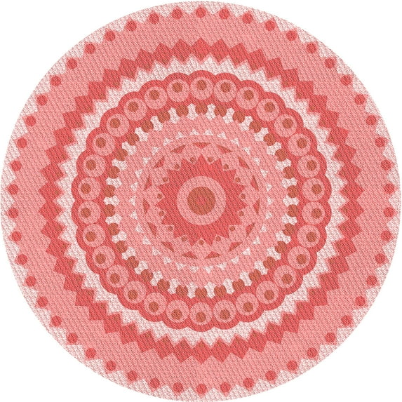 Ahgly Company Indoor Round Patterned Baby Pink Area Rugs, 4' Round