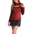 thumbnail image 4 of INSPIRE CHIC Women's Top Glitter Cutout Mock Neck Long Sleeve Party Sparkle Tops L Red Black, 4 of 5