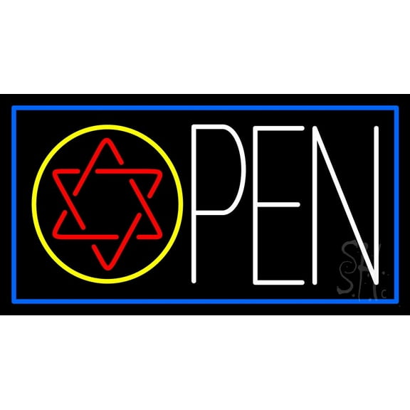 Red Open Psychic Blue Border LED Neon Sign 20" Tall x 37" Wide - inches Black Square Cut Acrylic Backing, with Dimmer - Bright and Premium built indoor LED Neon Sign for Storefront.
