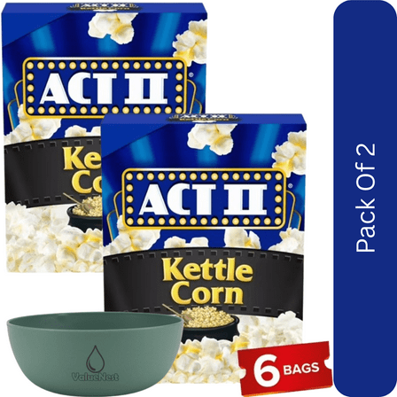 Act II Kettle Corn Microwave Popcorn, 2.75 oz., 6-Count-2pk, With Olive Green Bowl By ValueNest