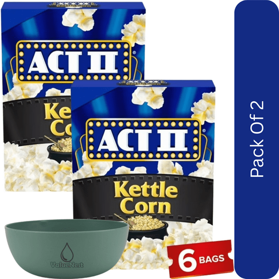 Act II Kettle Corn Microwave Popcorn, 2.75 oz., 6-Count-2pk, With Olive Green Bowl By ValueNest