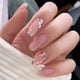 thumbnail image 1 of Feilisa Uñas postizas de color rosa, acrílicas, cuadradas, ataúd, uñas postizas brillantes, uñas postizas de longitud media, flores artificiales de cubierta completa, puntas para mujeres y niñas, 24, 1 of 1