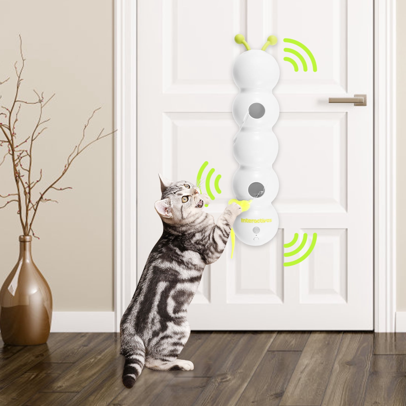 LINFANG Smart Cat Toy with Worm Design Rechargeable Motion Activated Interactive Cat Toy with Suction Cup Wall and Window Mounted for Boredom