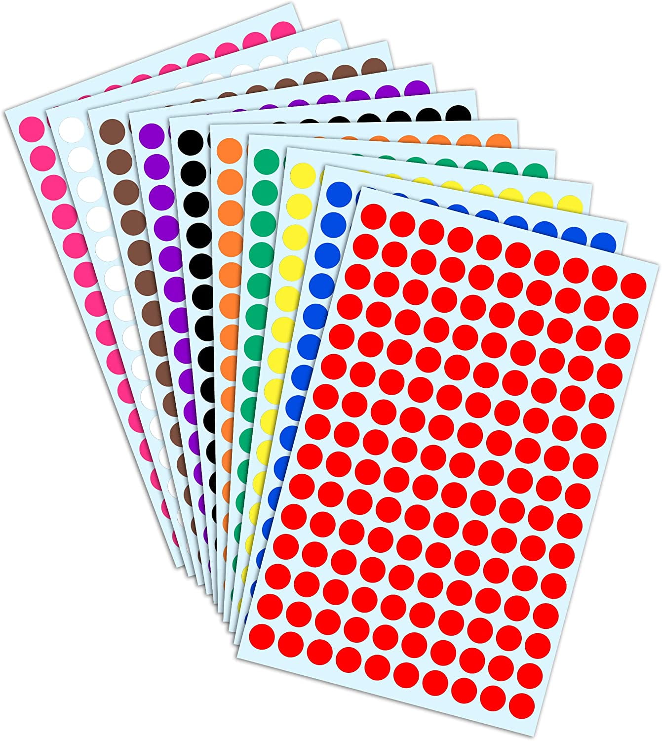 3000 Pack, 0.375" Round Colored Dot Stickers Labels 10 Colors