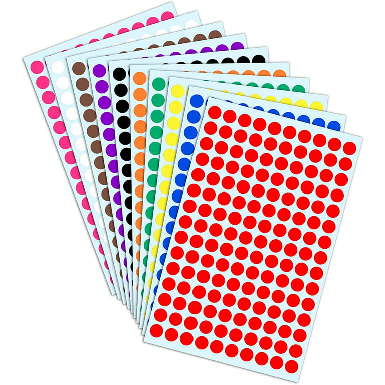 3000 Pack, 0.375 Round Colored Dot Stickers Labels - 10 Colors 