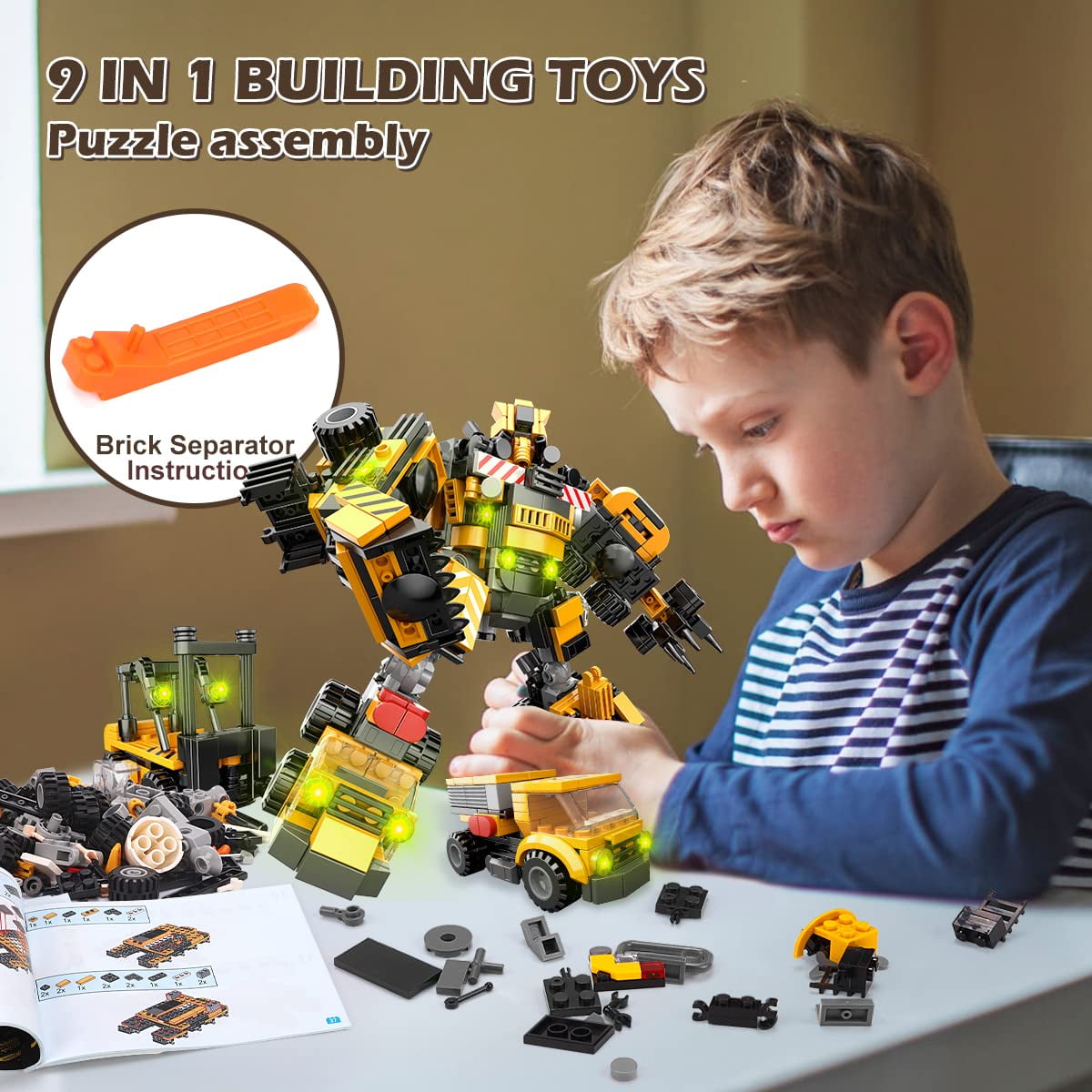 STEM Building Toys for Boys, 9 in 1 Building Blocks Set, to Build A Big Robot or 8 Vehicles, Suitable for 6 7 8 9 10 11 12 + Years Old Children (720PCS)