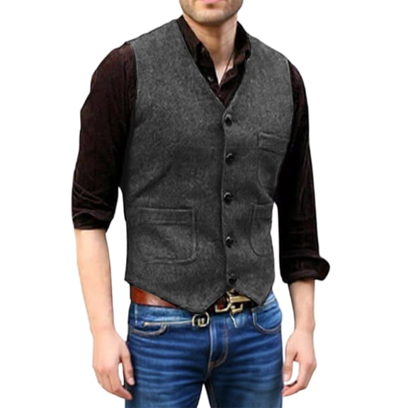Men's Casual Slim-Fit Suit Vest, Dark Gray, Size L