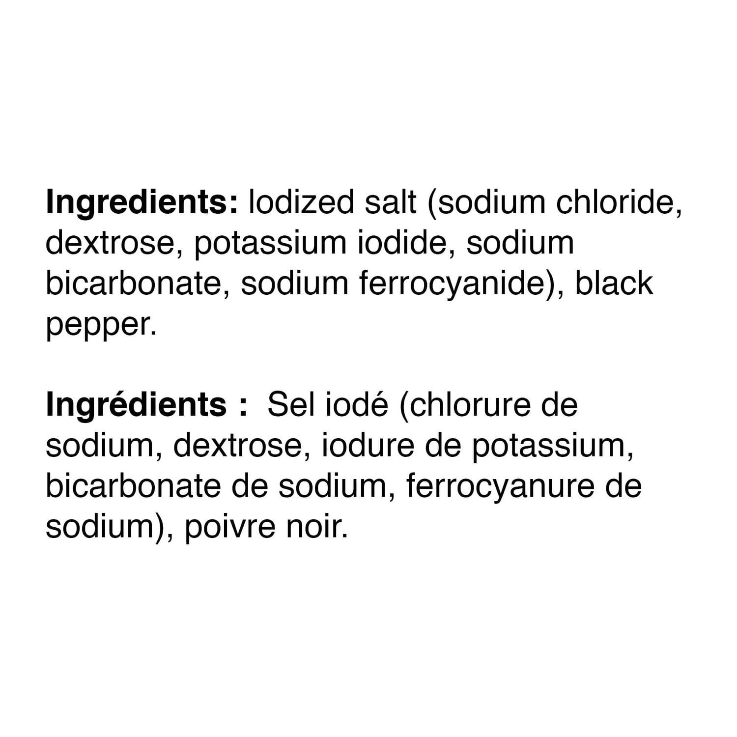 Great Value Iodized Salt and Pepper, 35 g Black pepper, 113 g Iodized salt