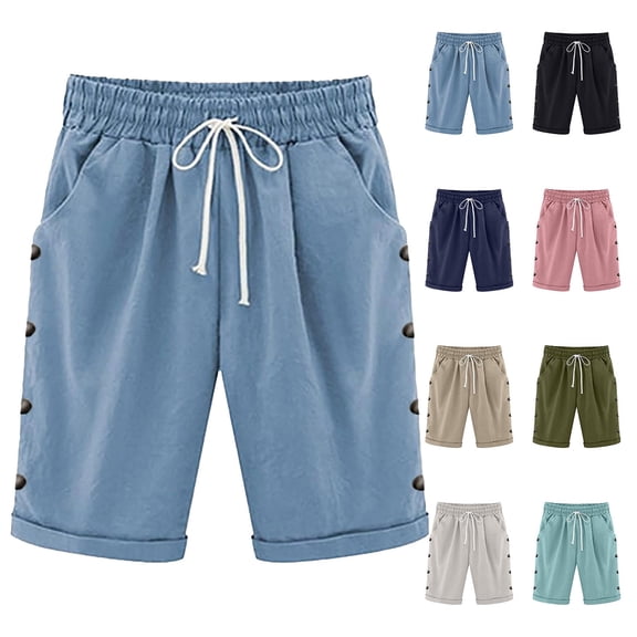 Kelon Women's Shorts, Women's Athletic Shorts High Waisted Summer Dressy Casual Cotton Sweat Shorts Ladies Comfy Knee Length Sweat Pants, S