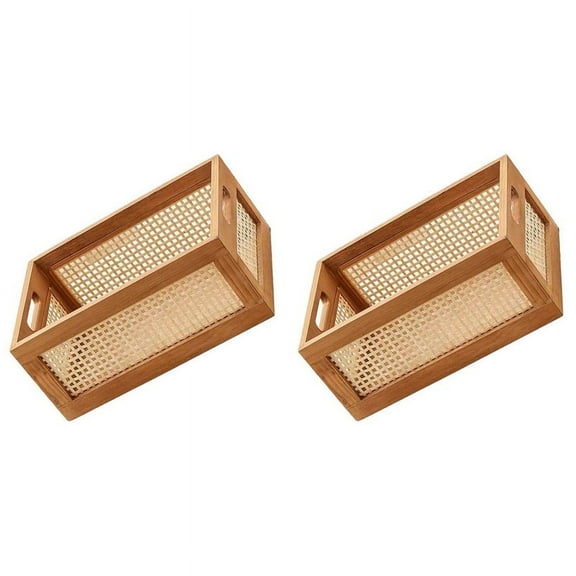 2X Decorative Basket Book Storage Woven Baskets for Organizing Nursery Bedroom Rattan Bathroom(S)