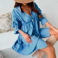 thumbnail image 6 of Babysbule Dresses for Women Women's Fashion Bohemian V-neck Loose Long Sleeve Ruffles Solid Mini Dress, 6 of 9