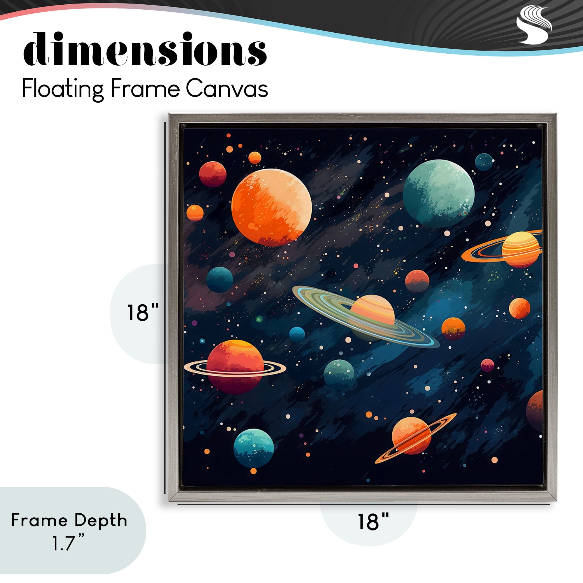 Stupell Industries Orange & Blue Planets in Orbit Gray Framed Floater Canvas Wall Art, design by Creative Studio
