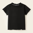 thumbnail image 4 of KHONTS Girls Summer Lettuce Trim Ribbed Knit Short Sleeve T-Shirts Solid Color Casual Blouse Tops,Size 1-10 Years Black 140, 4 of 4