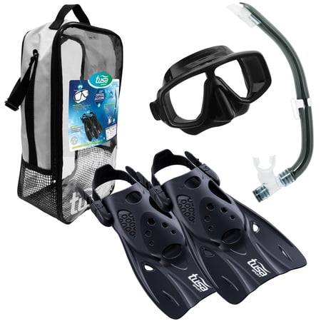 TUSA Sport Adult Platina Hyperdry Mask Snorkel & Fin Travel Set Black Medium