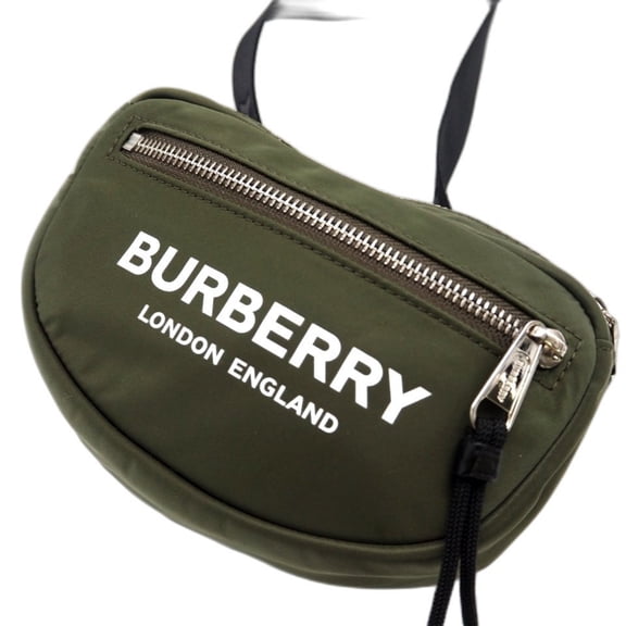 Pre-Owned BURBERRY Nylon Cannon ML Logo Print Waist Bag 8014524 Khaki White Black Men's