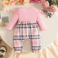 thumbnail image 4 of AWZXDE Girls fashion rompers Ruffle Sleeve Ribbed Knit Plaid Patchwork Rompers Toddlers clothes for girls Bow Headband Complete Outfit Set Red - 9-12 Months, 4 of 6