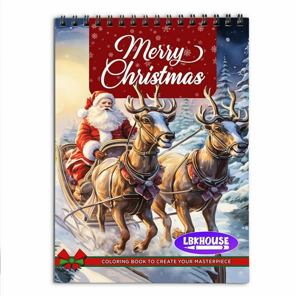 LBKHOUSE Merry Christmas Coloring Book Spiral Bound for Adults, Premium Cover