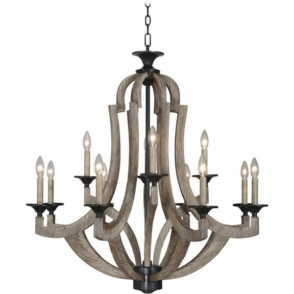 Craftmade 35112-WP Winton 12 Light 36" Wide Pillar Candle Style Chandelier - Wood