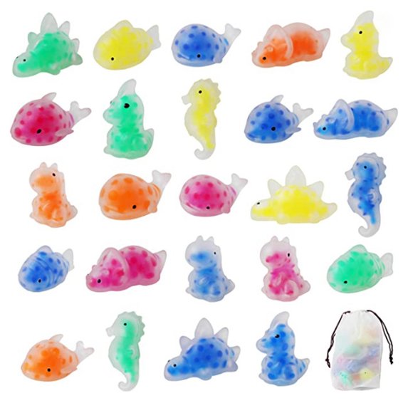 kjfeif 24-Pack Mini Dinosaur and Sea Animal Stress Balls, Water Bead Filled Squishy Sensory Toys for Kids and Adults, Fidget Anxiety Relief Party Favors and Birthday Gift for Boys and Girls