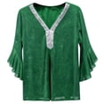 thumbnail image 3 of Womens Sparkly Sequin Tops 3/4 Sleeve Glitter Dressy Blouse V-Neck Disco Shirt (Green S), 3 of 3
