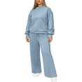thumbnail image 2 of Hogleaql Womens 2 Piece Plus Size Lounge Sweatsuits Sets Drawstring Long Sleeve Sweatshirt Wide Leg Sweatpants Matching Sets with Pockets Solid Loose Fit Trendy 2025 Fall Winter Outfits Sky Blue 2XL, 2 of 4