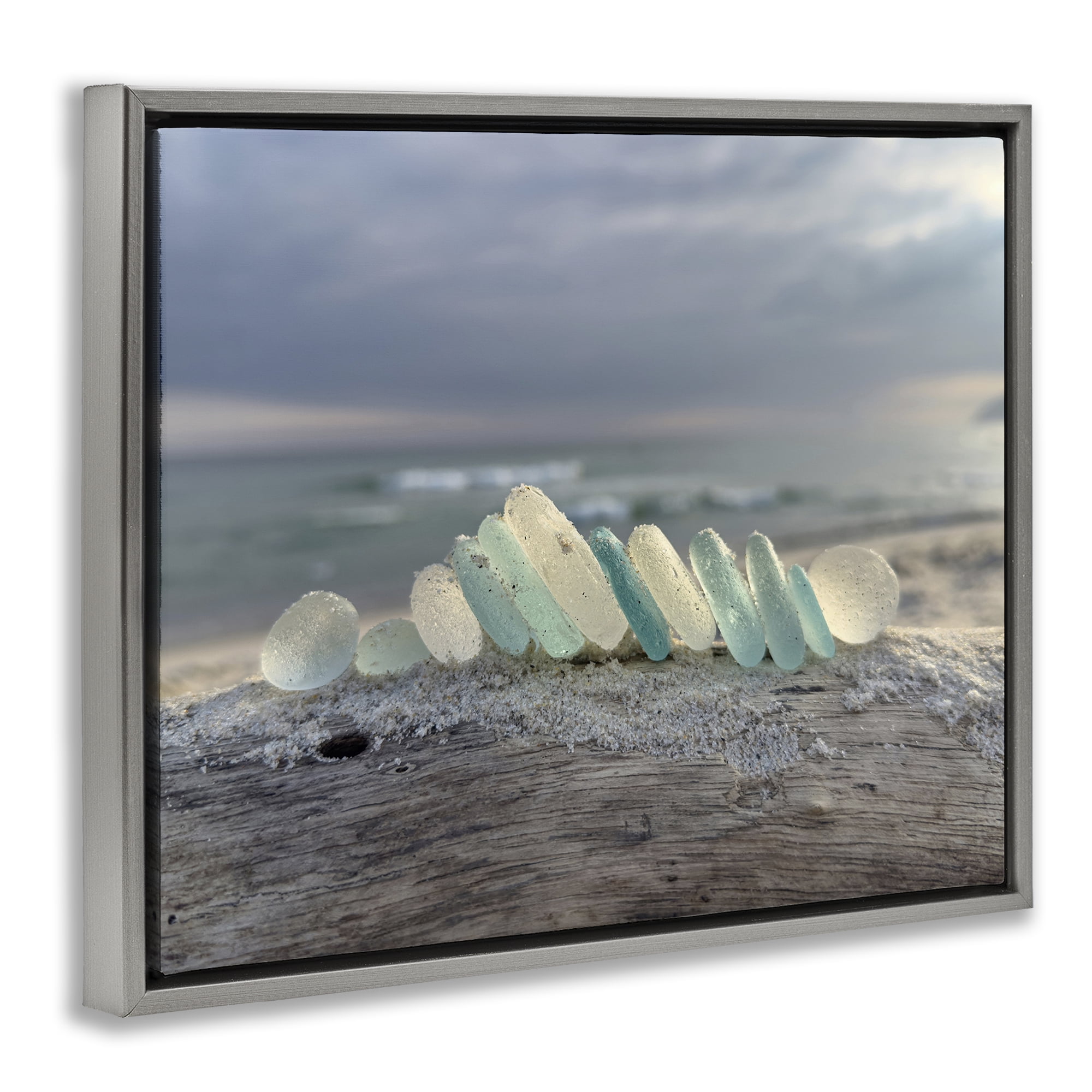 Stupell Industries Sea Glass On Driftwood Gray Framed Floater Canvas Wall Art, design by LMarie Allen
