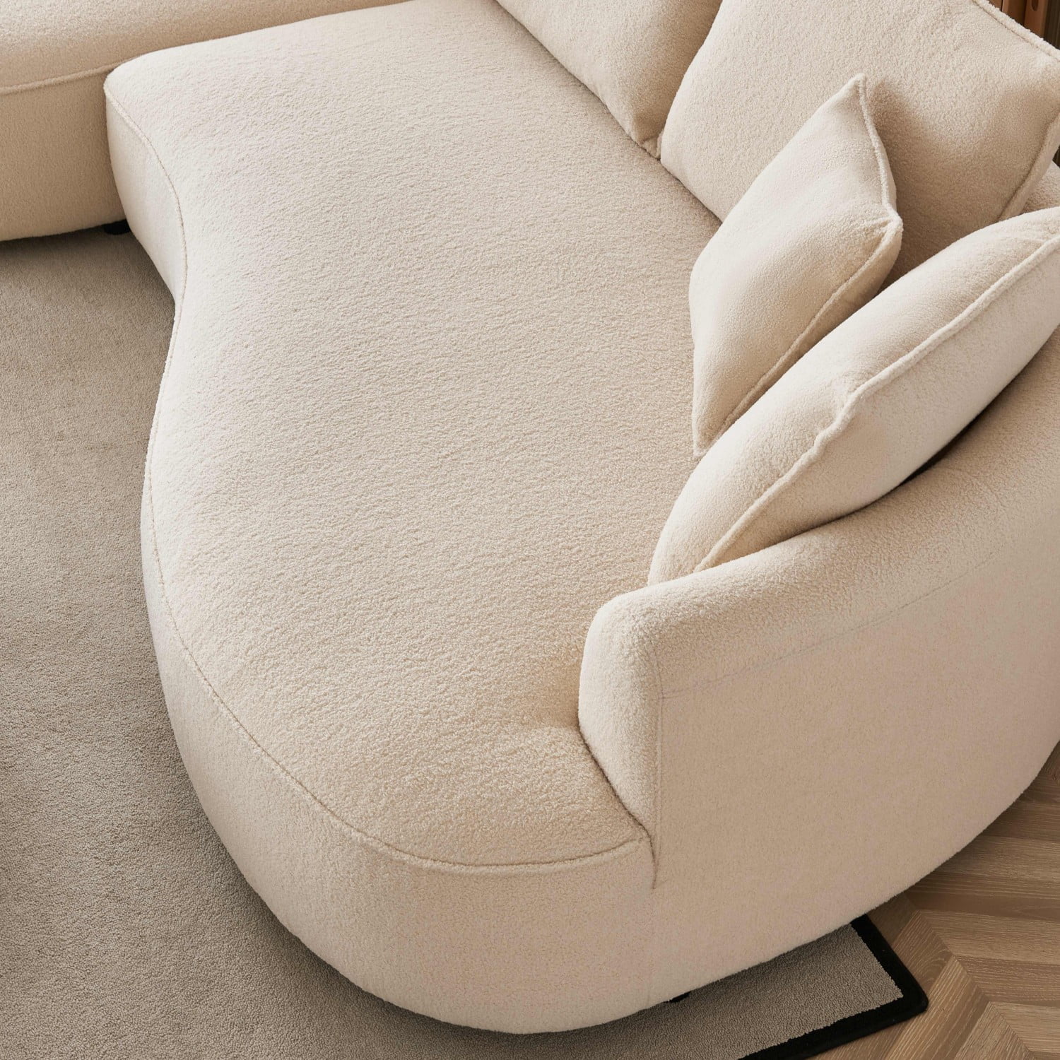Gewnee 122.8" Curved Sofa Modern Curved Couch Living Room Modular Sectional Sofa, Mid Century Upholstered Couch Sherpa Boucle Fabric Sofa for Bedroom Apartment Left Hand Facing