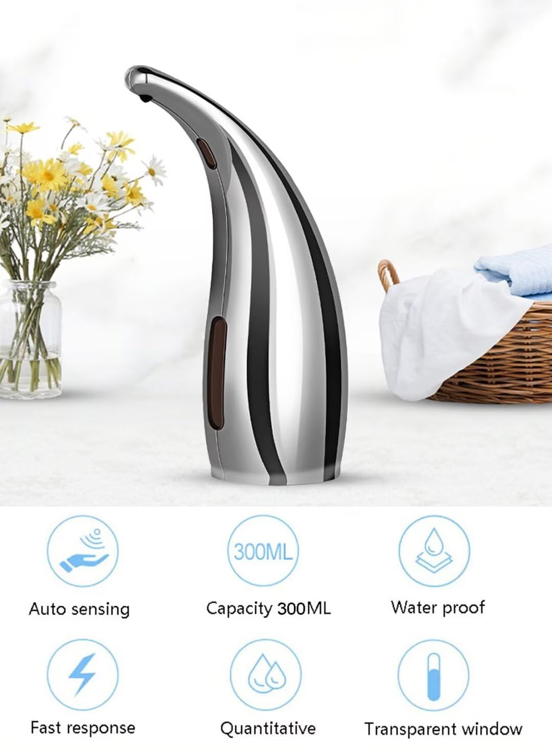Soap Dispenser,Touchless Bath Kitchen Countertop Automatic Soap Dispenser with Infrared Motion Sensor,IPX6 Waterproof.Perfect for Bathroom and Kitchen.（silvery）