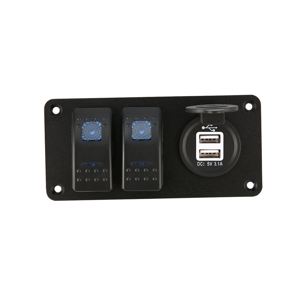 2Gang LED Rocker Switch Panel Leistungsschalter Dual USB Charger AutoMarine Boot 