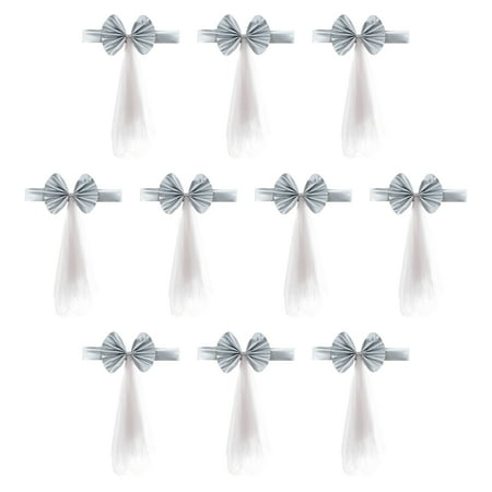 

Uxcell Stretch Satin Chair Sashes Bows Chair Bands Decoration Mesh Yarn Floating Tied Silver Tone 12 Pack