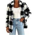 thumbnail image 5 of cocolona Womens Classic Plaid Jacket Fleece Lined Long Sleeve Lapel Overcoat Fall Winter Warm Trendy Outerwear, 5 of 7