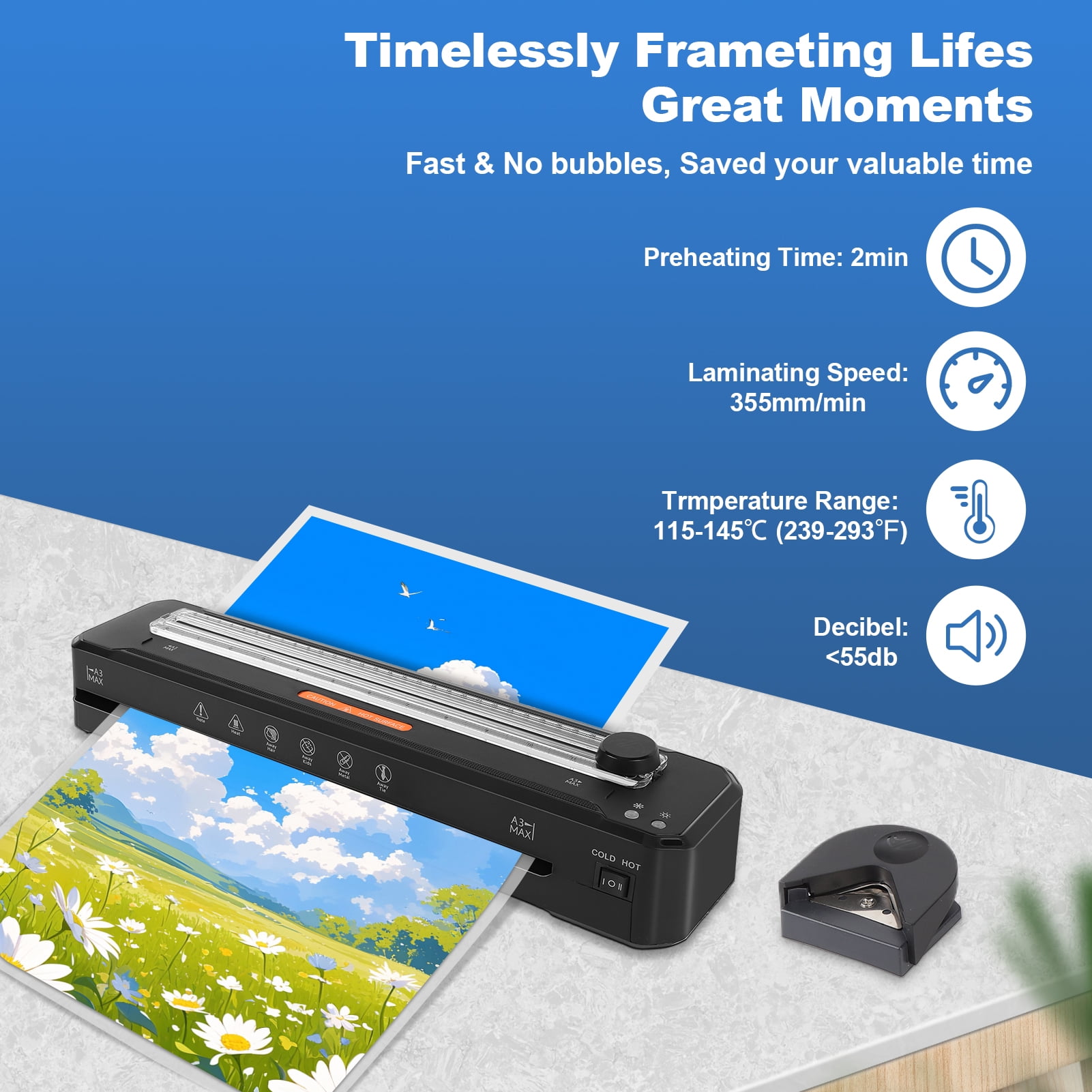 A3 Laminator Machine, 13 inch Cold Hot Laminating Machine with Laminating Sheets, Paper Trimmer and Corner Rounder, Fast Warm No Jam Personal Thermal Laminator Machine 11x17 for Home Office School