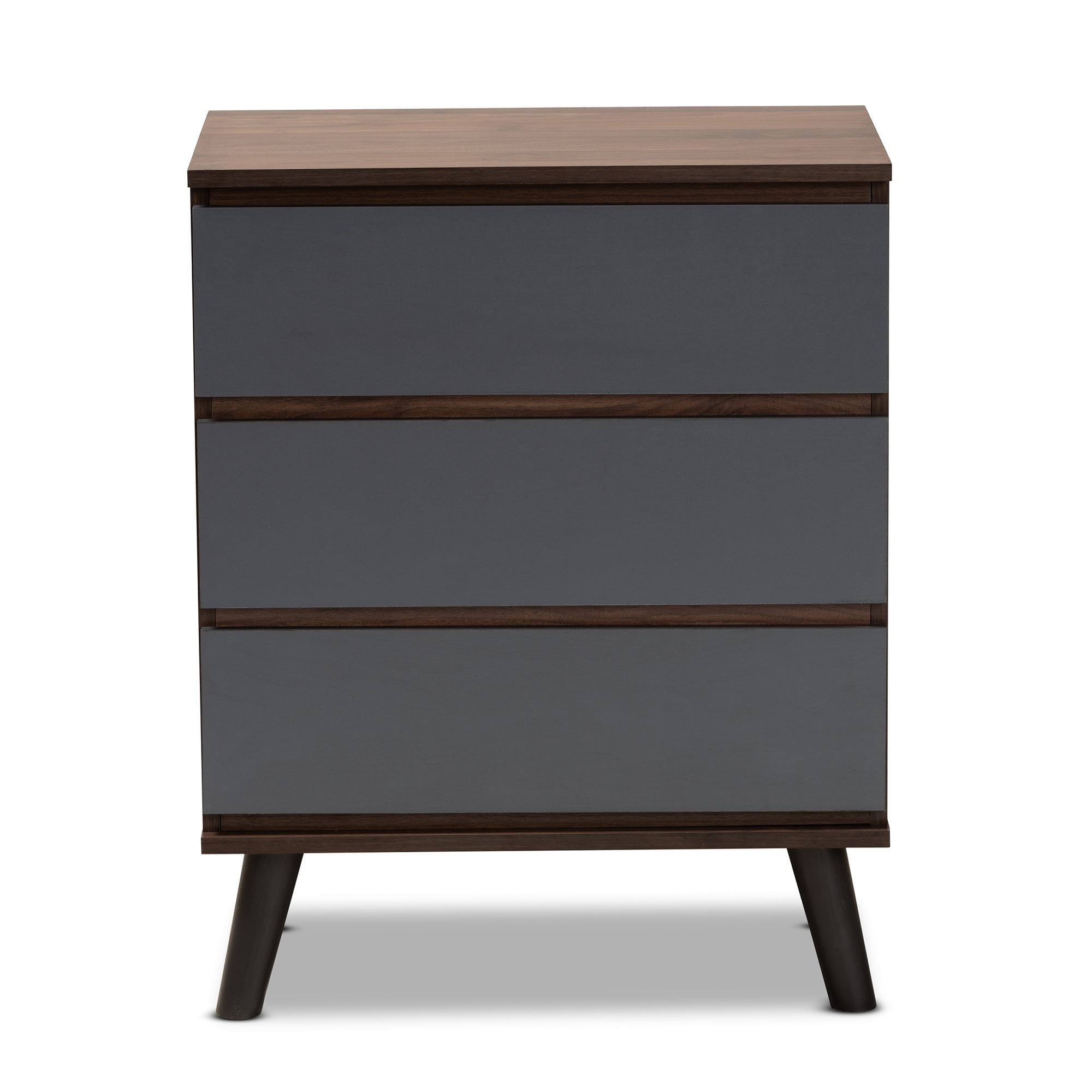 Baxton Studio Roldan 3-Drawer Dresser, Grey/Walnut Brown, 29.9" High x 23.6" Wide x 15.7" Deep