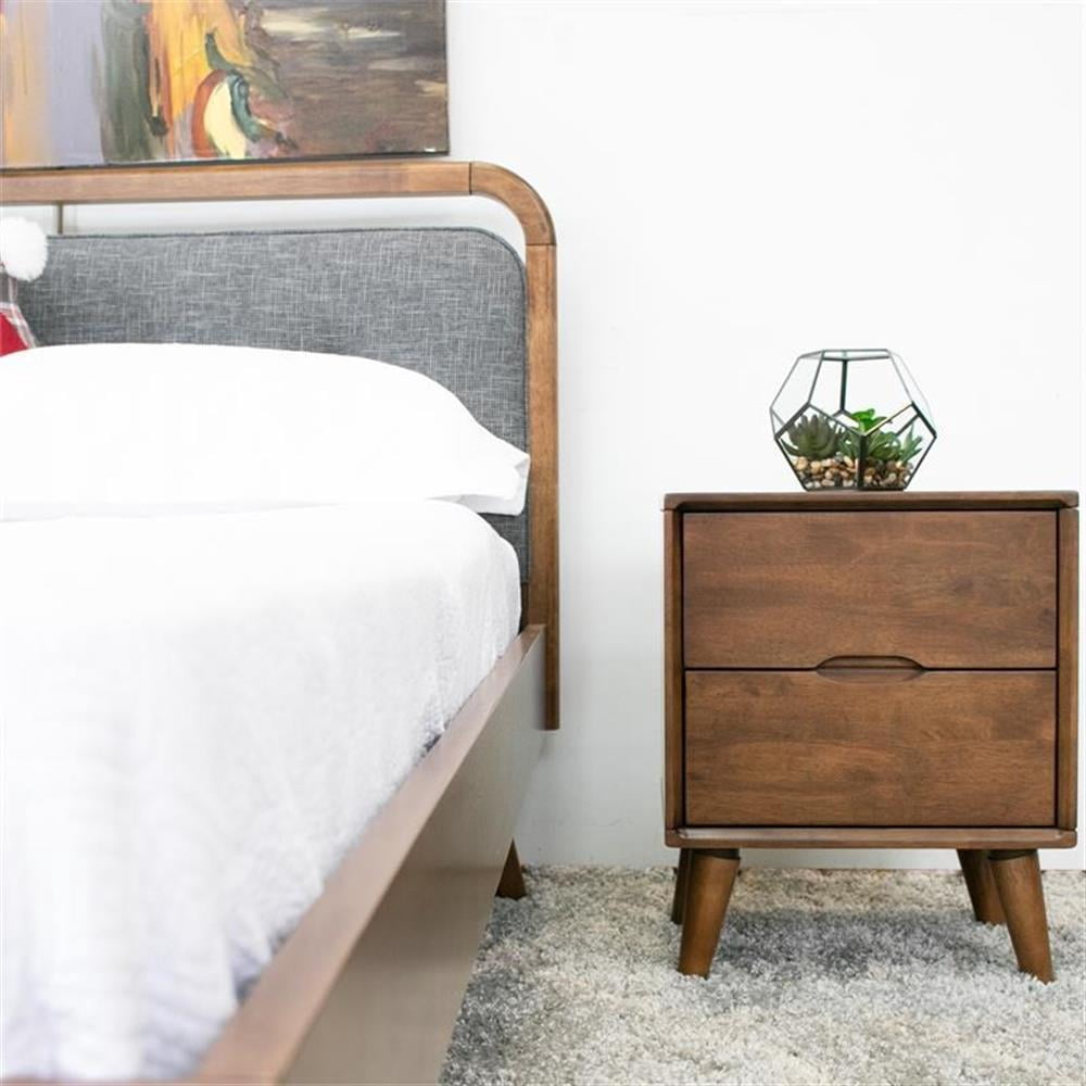 Home Square 2 Piece Mid-Century Modern Wood Nightstand Set in Walnut