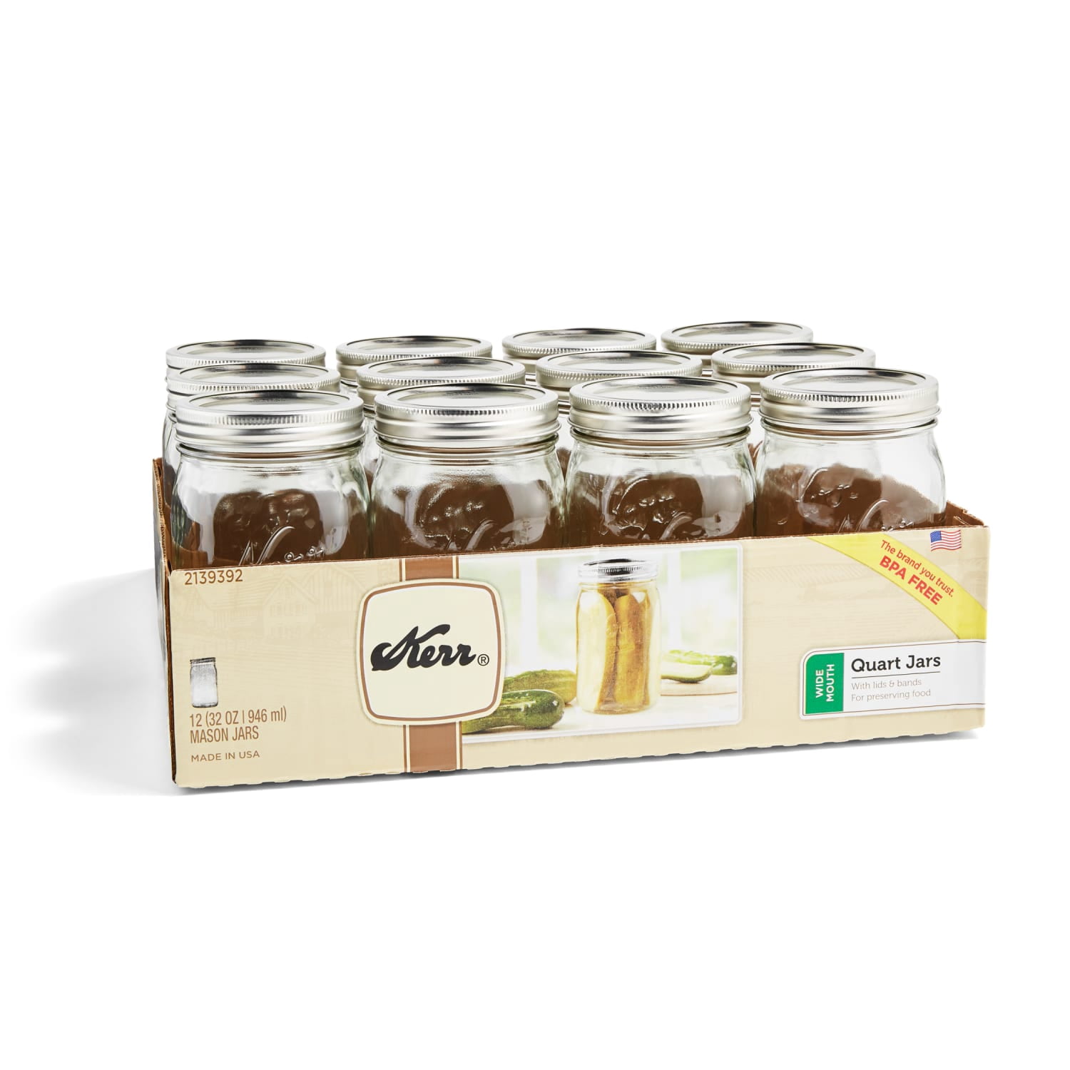 Kerr 32oz 12pk Glass Wide Mouth Mason Jar with Lid and Band