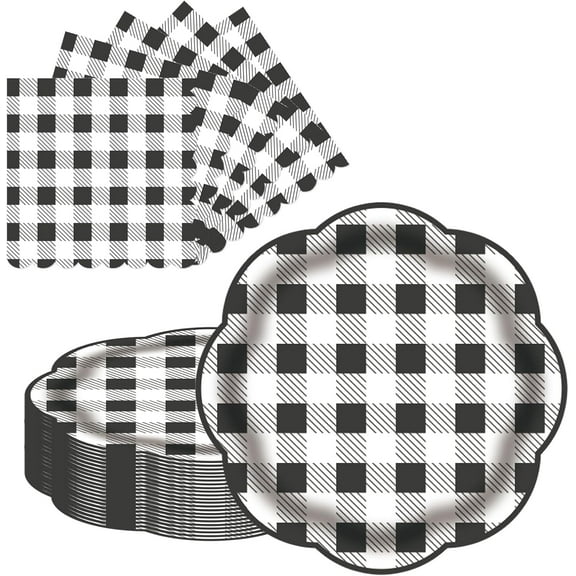 40 pcs Gingham Sage Green Paper Plates and Napkins Scalloped Dessert Cake Plates and Napkins Disposable Decorative Tableware for Birthday Picnic Baby Shower Wedding Party Supplies(Serves 20)