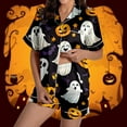 thumbnail image 2 of CONFREE Womens Halloween Pajamas Short Sleeve Cartoon Pumpkin Ghost Satin Sleepwear Tops Shorts Hallowmas Pjs For Women Cozy Nightwear, 2 of 8