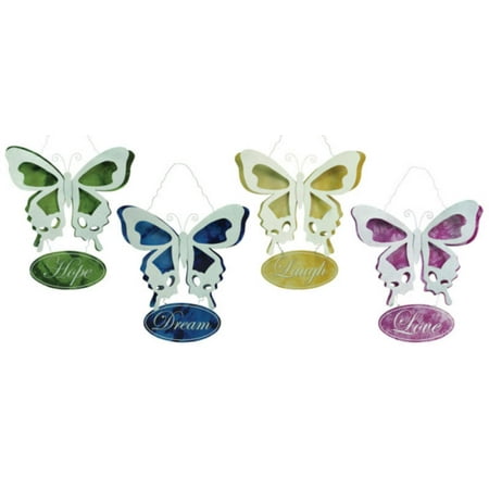 4 Pack Tin Butterfly Inspirational Plaques (Love/Laugh/Hope/Dream) 24
