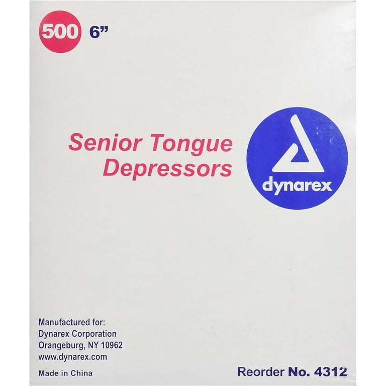 Dynarex Tongue Depressors Wood, Senior 6, Non-Sterile, with Precision Cut  and Polished Smooth Edges, 1 Case (10 Boxes of 500) 