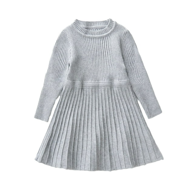 QUDDERR Robe Chandail Tricotée pour Filles de 1 à 9 Ans, Robe d'Automne Hiver Chaude pour Enfants, Robe Princesse à Manches Longues à Volants pour Bébé