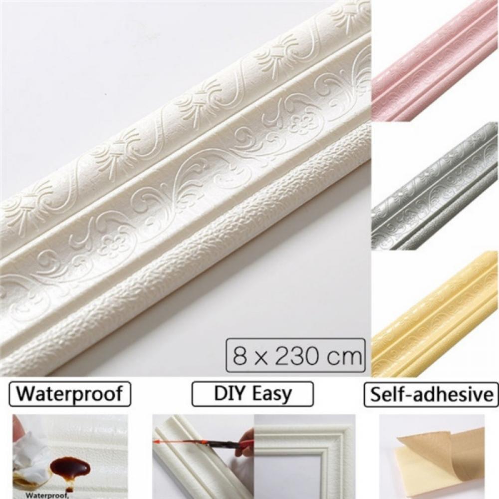 90"x 3" Self Adhesive Flexible 3D Foam Molding Trim, 3D Sticky Decorative Wall Lines Wallpaper Border for Home, Office, Hotel DIY Decoration, White - image 2 of 9
