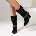 thumbnail image 2 of Cowboy Boots for Women Trendy Stitching Suede Buckle Strap Pull on Mid Calf Western Booties Chunky Heel Pointed Toe Fold Over Short Cowgirl Boots, 2 of 5