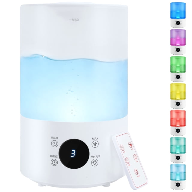 4L Cool Mist Humidifier, Ultrasonic Humidifiers for Room, 360° Adjustable Nozzle, Gradient Night Light with 7 Color Mode, Auto Shut-Off, Ultra Quiet for Bedroom, Office, Plant