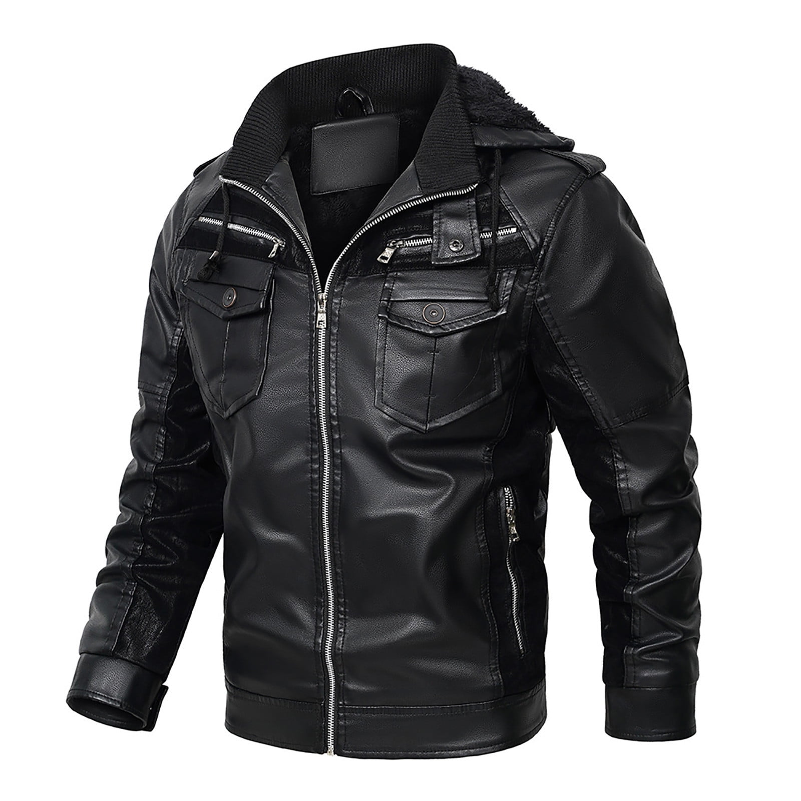 Awdenio Mens Jacket Faux Leather Jacket with Hood, Fall Coat Lightweight Motorcycle PU Leather Jacket for Men